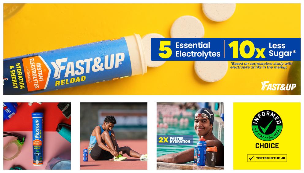Fast&Up Reload 5 Litres Low Sugar energy drink for Instant Hydration- 20 Effervescent Tablets-Stumbit Health